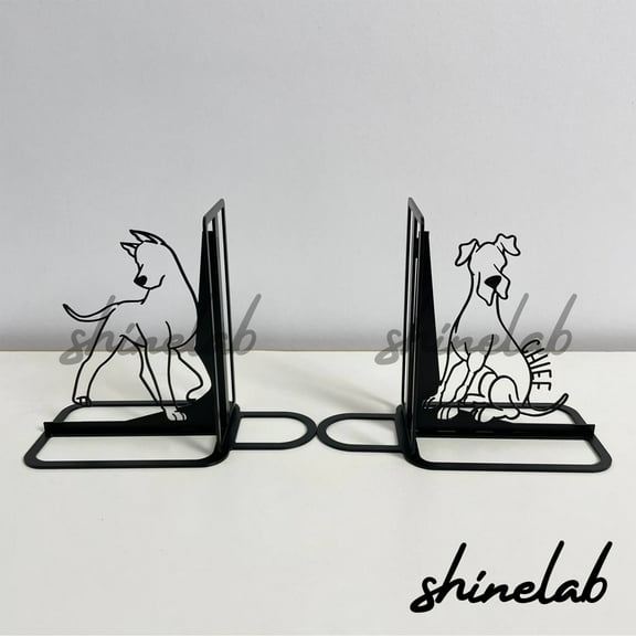 Shinelab Great Dane Metal Bookends Custom Dog Pet Name Bookend Gift, Animal Desk Bookshelf Decor 6854