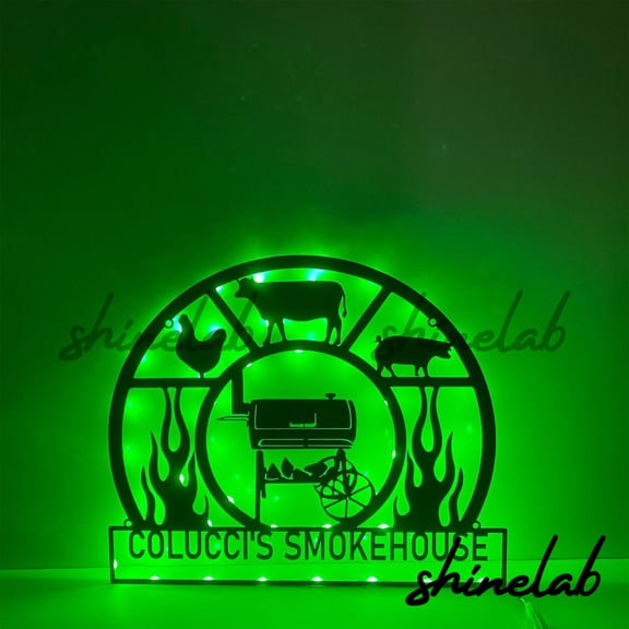 Shinelab Grill Metal Sign LED Wall Art, Custom BBQ Grill Decor, Smokehouse Sign 12193