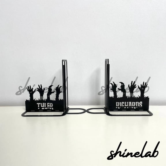 Shinelab Halloween Metal Bookends Custom Personalized Name Bookend Gift, Halloween Desk Bookshelf Decor 6863