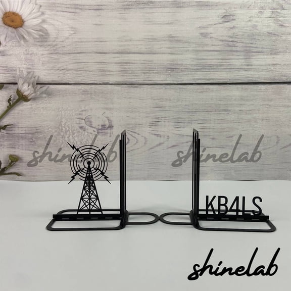 Shinelab Ham Radio Metal Bookends Custom Personalized Name Bookend Gift, Desk Bookshelf Decor 6323