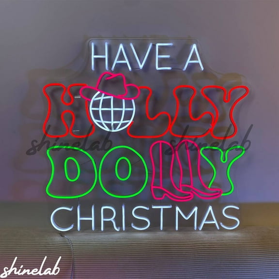 Shinelab Holly Dolly Christmas Neon Sign, Country Party Decor, Christmas Neon Sign