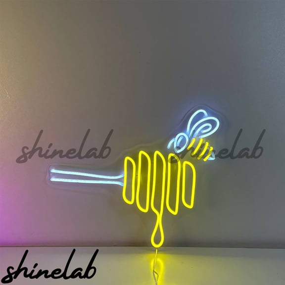 Shinelab Honey and Bee Neon Sign, Farm Kitchen Decor, Tea Shop Led Sign, Honey Shop Decor