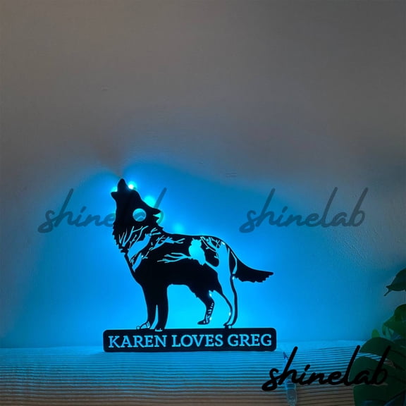 Shinelab Howling Wolf LED Wall Art, Custom Wild Animal Metal Sign Wall Decor 10773