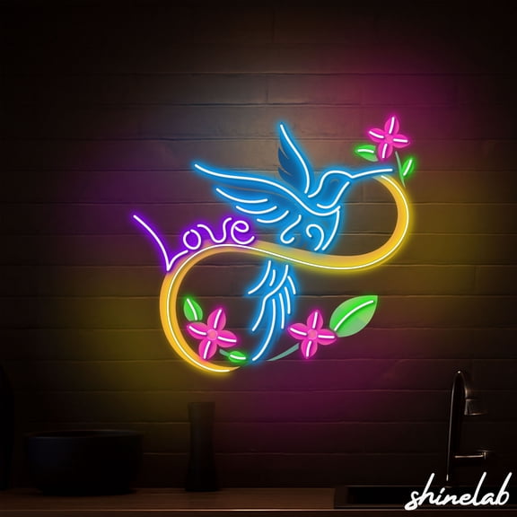 Shinelab Hummingbird Love Infinity Neon Sign, Anniversary Gift, Wedding Wall Decor 15785