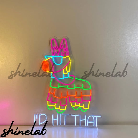 Shinelab I'd Hit That Pinata LED Neon Sign, Party Room Decor, Funny Novelty Bar Light