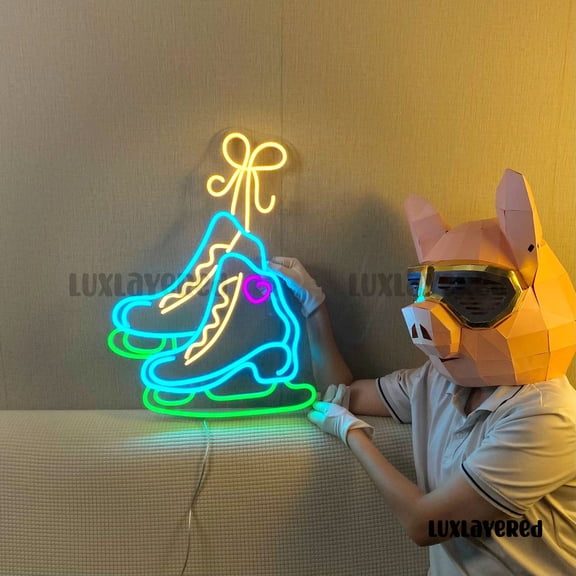 Shinelab Ice Skates Neon Sign LED Wall Art Winter Sports Rink Decor Home Bar Light 15464