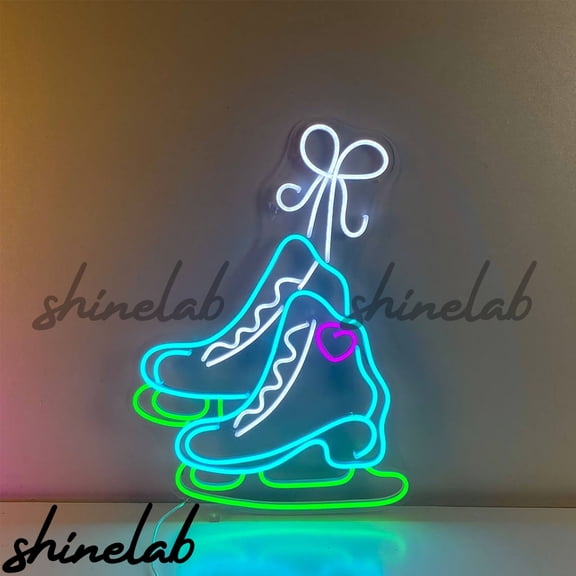 Shinelab Ice Skates Neon Sign, Winter Sports Decoration, Roller Skating Decor
