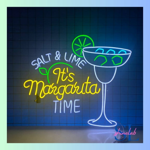 Shinelab It's Margarita Time Neon Sign, Margarita Wall Art Light, Cocktail Bar Pub Wall Decor 0728