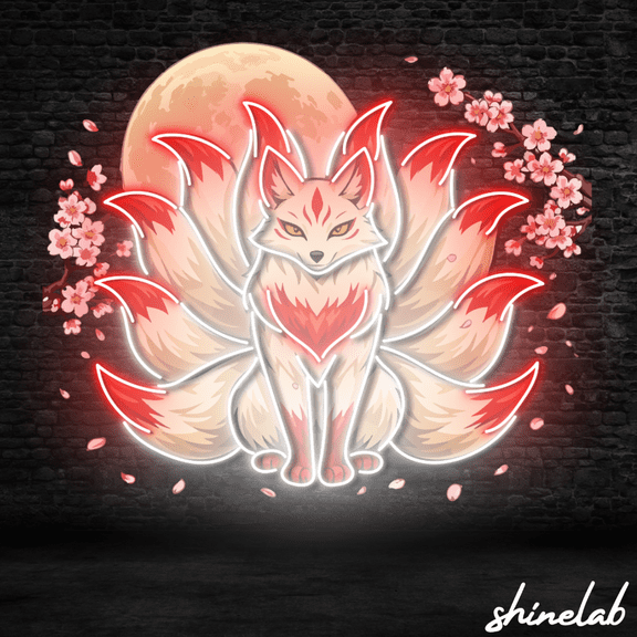 Shinelab Japanese Fox Neon Sign, Fox Animal LED Light For Wall Decor