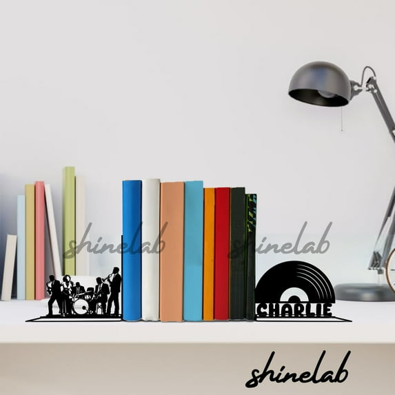Shinelab Jazz Band Metal Bookends, Custom Jazz Gifts, Vintage Music Decor 13015