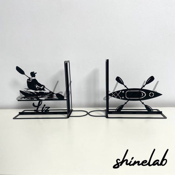 Shinelab Kayaking Metal Bookends Custom Kayak Racing Name Bookend Gift, Sport Desk Bookshelf Decor 6926