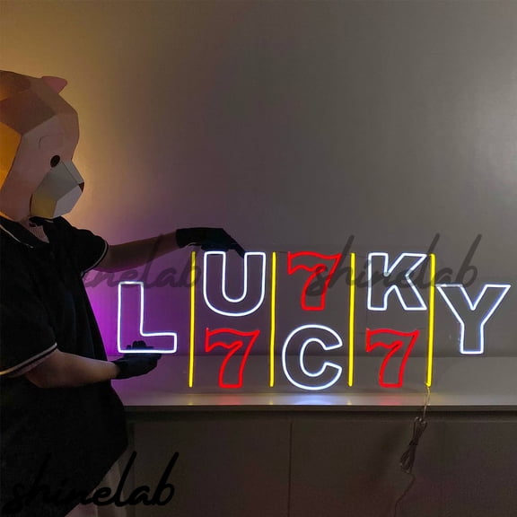 Shinelab LUCKY 777 Neon Sign, Casino LED Light, Slot Machine Decor for Bar or Game Room