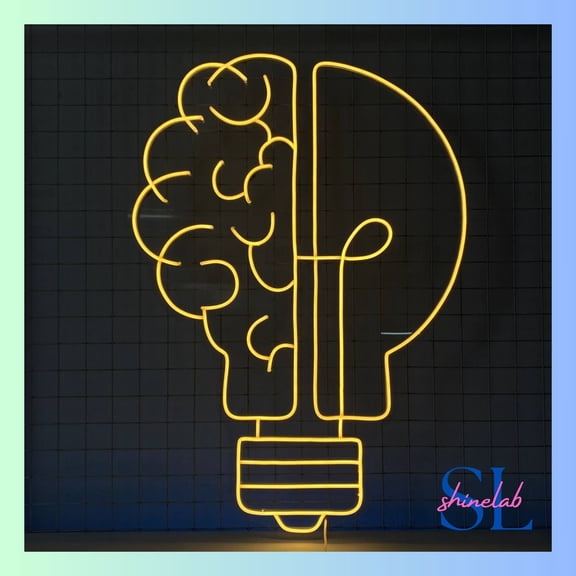 Shinelab Lightbulb Brain Neon Sign, Brain Lamp Light Wall Art, Brain Home Wall Decor 0235