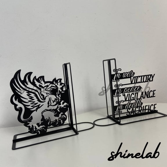 Shinelab Logo Design Metal Bookends Custom Logo Name Bookend Gift, Personalized Bookshelf Animal Decor 6944