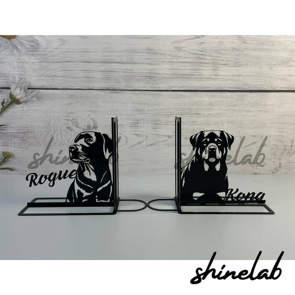Shinelab Lying Dog Metal Bookends Custom Pet Dog Name Bookend Gift, Animal Desk Bookshelf Decor 6341