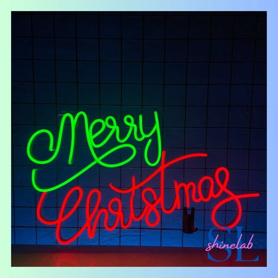 Shinelab Merry Christmas Neon Sign, Christmas Wall Art Light, Christmas Text Home Wall Decor 01219