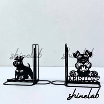 Shinelab Miniature Schnauzer Metal Bookends Custom Dog Name Bookend Gift, Desk Bookshelf Animal Decor 6980