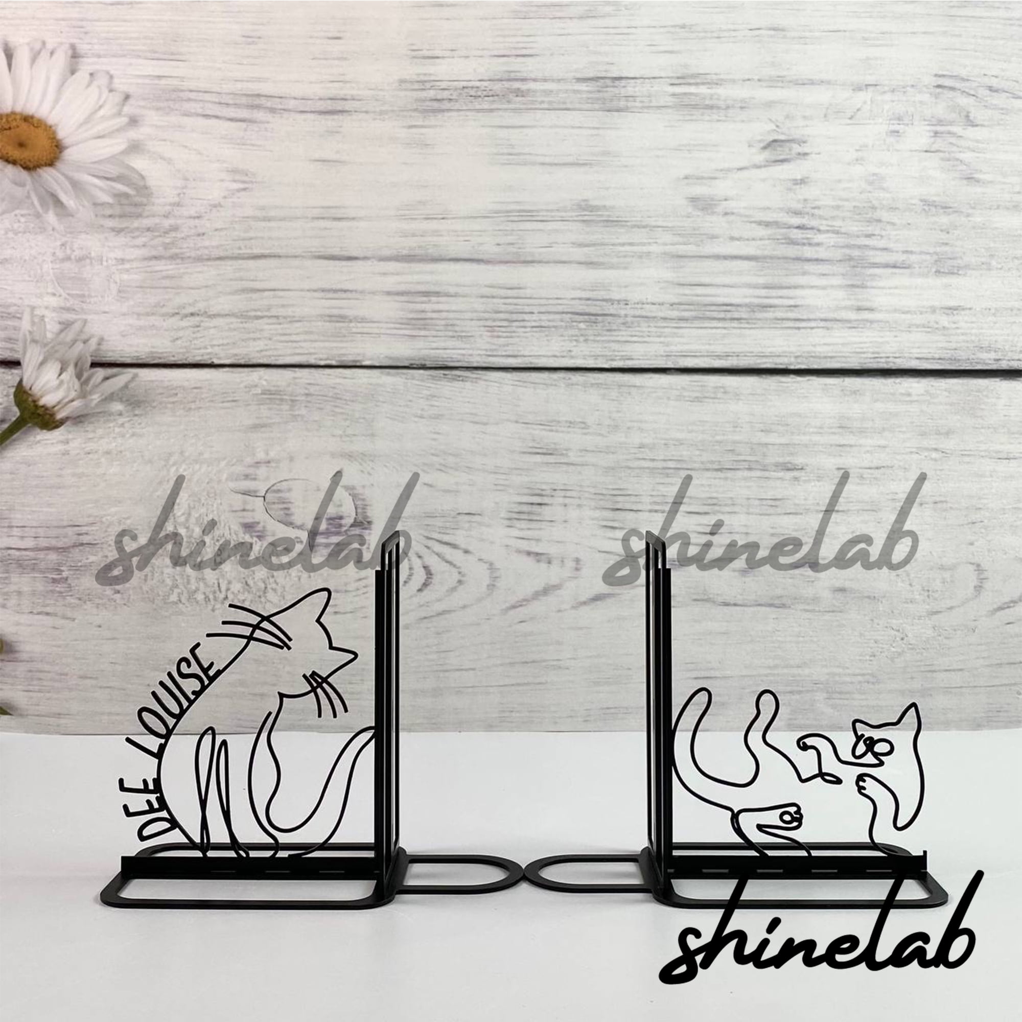 Curated visual reference: Minimalist Metal Bookends Reference: Shinelab Minimalist Cat Metal Bookends Custom Pet Cat Name Bookend