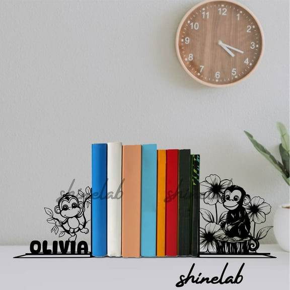 Shinelab Monkey Metal Bookends, Animal Bookshelf Decor, Monkey Gifts 12826