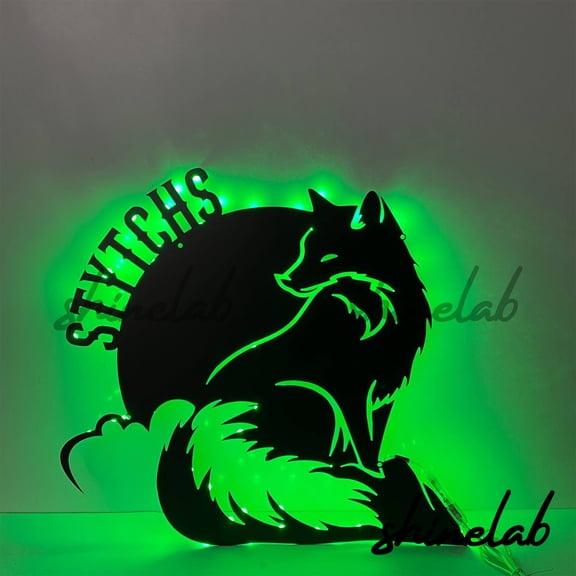 Shinelab Moon Fox Metal Sign LED Wall Decor, Custom Fox Decor Moon Art Personalized Gifts 11793