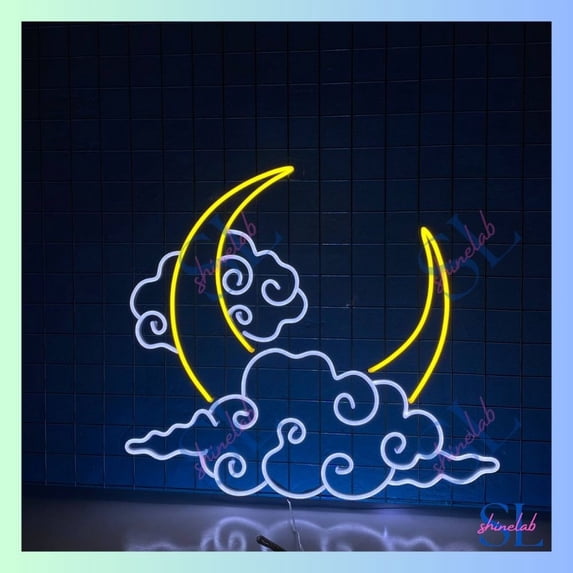 Shinelab Moon Neon Light, Moon Cloud Led Light, Cloud Neon Light Room Wall Art Decor 2100