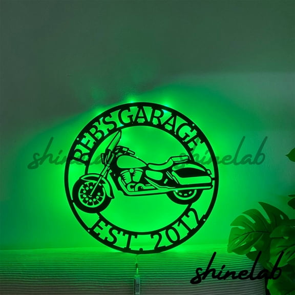 Shinelab Motorcycle Metal Sign LED Wall Art, Custom Name Motorcyclist Sport Wall Decor 9953