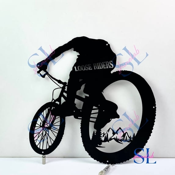 Shinelab Mountain Bike Metal Sign, Bicycle Metal Light, Cycling Sign, Cyclist Wall Art Led Light, Biker Sport Home Wall Decor 4270