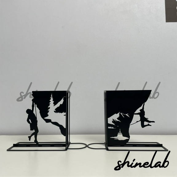 Shinelab Mountain Metal Bookends Custom Mountain Climber Name Bookend Gift, Desk Bookshelf Nature Decor 7007