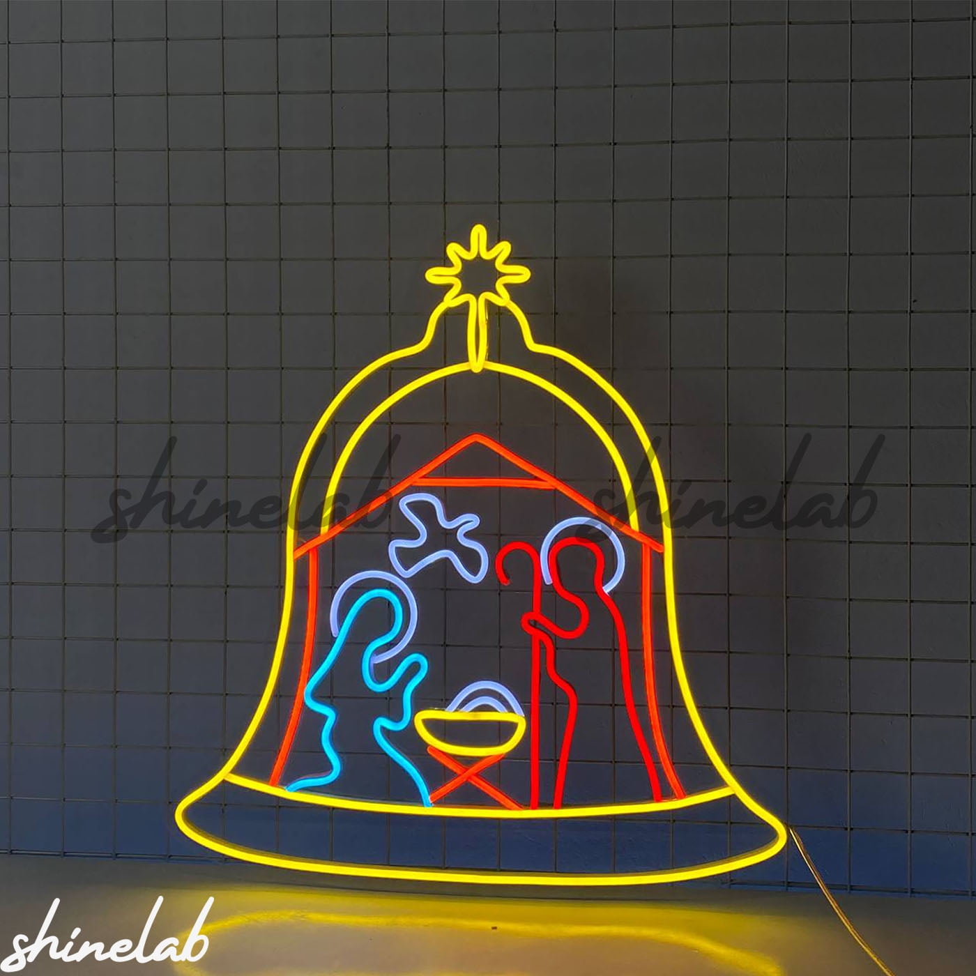Shinelab Nativity Scene Bell Neon Sign, Christmas LED Manger Light ...