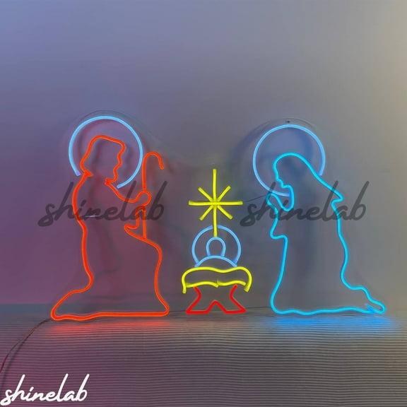 Shinelab Nativity Scene Neon Sign, Christmas Neon Sign, Religious Gift