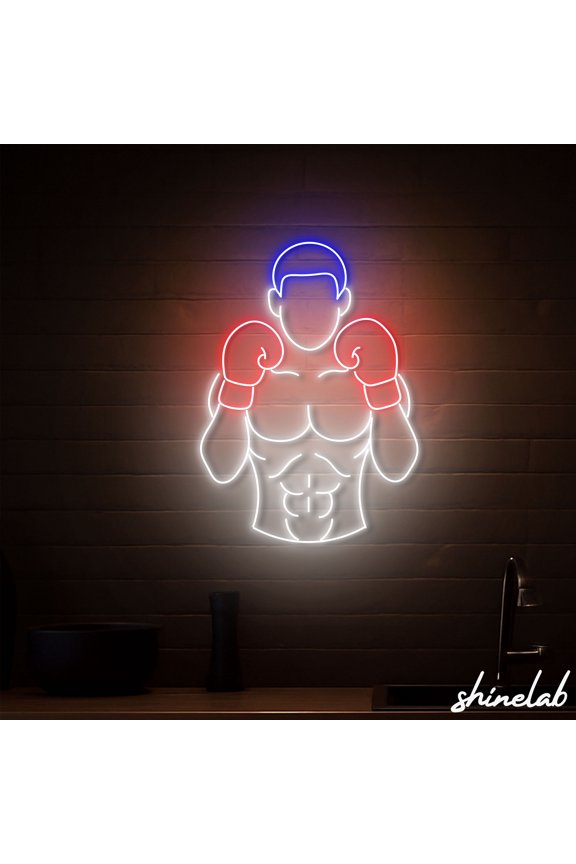 Neon Boxer Sign LED Light, Gym Wall Decor, Man Cave Sports Gift 15855