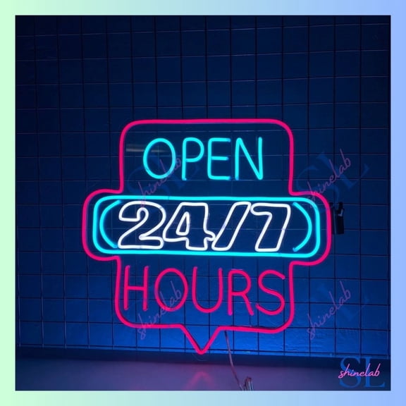 Shinelab Open 24/7 Neon Sign, Open Neon Bar Sign, Bar Open Neon, Bar Pub Led Light Wall Art 2283