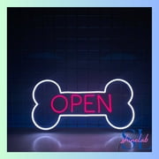 Shinelab Open Bone Neon Sign, Pet Shop Open Wall Art Light, Pet Spa Grooming Wall Decor 01252