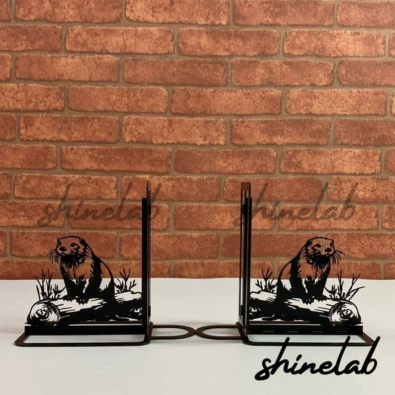 Shinelab Otter Mental Bookends Custom Personalized Name Bookend Gift, Table Bookshelf Home Decor 5900