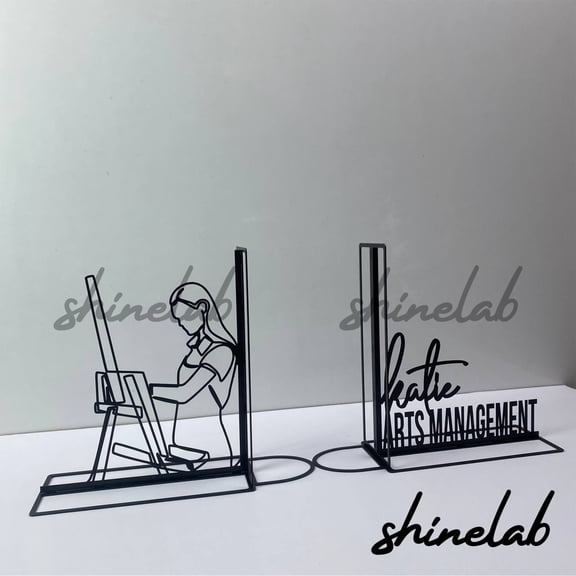 Shinelab Painting Artist Metal Bookends Custom Painter Name Bookend Gift, Desk Bookshelf Art Decor 7043