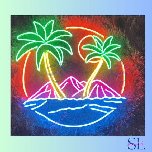 Shinelab Palm Tree Neon Sign, Palm Tree And Sunset Neon Light, Palm Tree Tropical Led Sign 2614