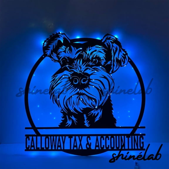 Shinelab Peeking Miniature Schnauzer Metal Sign LED Wall Art, Custom Dog Potrait Wall Decor 11433