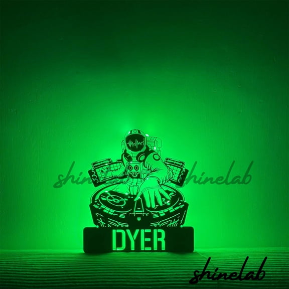 Shinelab Personalized Astronaut DJ Metal Sign LED Wall Art, Metal Music Decor for Studio Game Room Decor 13220