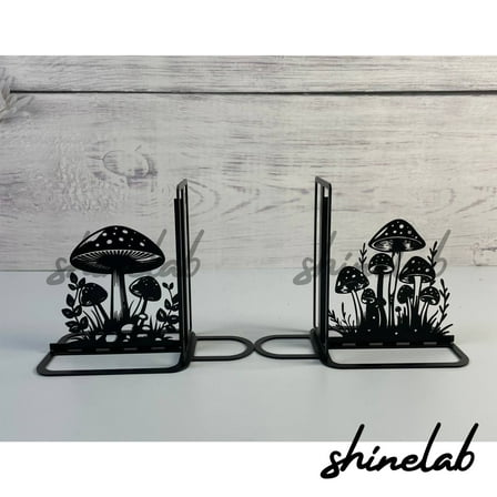 Shinelab Personalized Mushroom Metal Bookend Unique Custom Decor Name Bookend, Nature Table Bookshelf 5423
