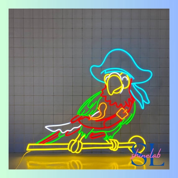 Shinelab Pirate Parrot Neon Sign, Parrot Bird Wall Art Light, Parrot Animal Home Wall Decor 01593