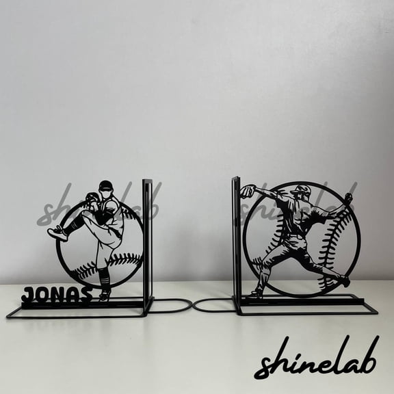 Shinelab Pitcher Metal Bookends Custom Pitcher Player Name Bookend Gift, Sport Desk Bookshelf Decor 7079