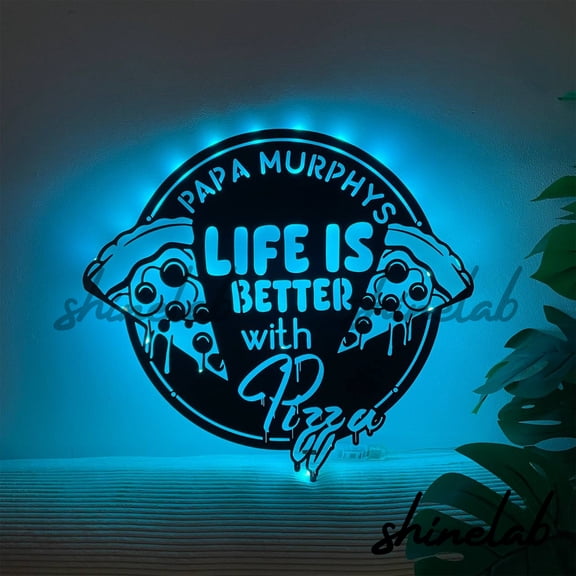 Shinelab Pizza Shop Metal Sign LED Wall Art, Custom Life Is Better With Pizza Wall Decor 10073