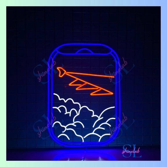 Shinelab Plane Window View Neon Sign, Airplane Led Sign, Plane View Neon Light Bedroom Wall Art 2641