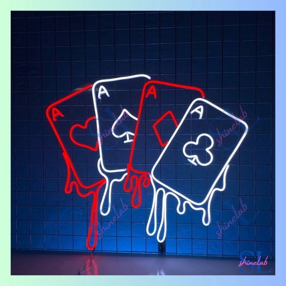 Shinelab Poker Card Neon Sign, Playing Card Led Light, Casino Room Wall Decor, Poker Neon Light 2130