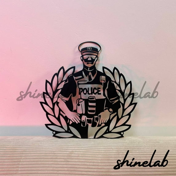 Shinelab Police Metal Sign LED Wall Art, Custom Name Policeman Wall Decor, Home Office Decor 9153