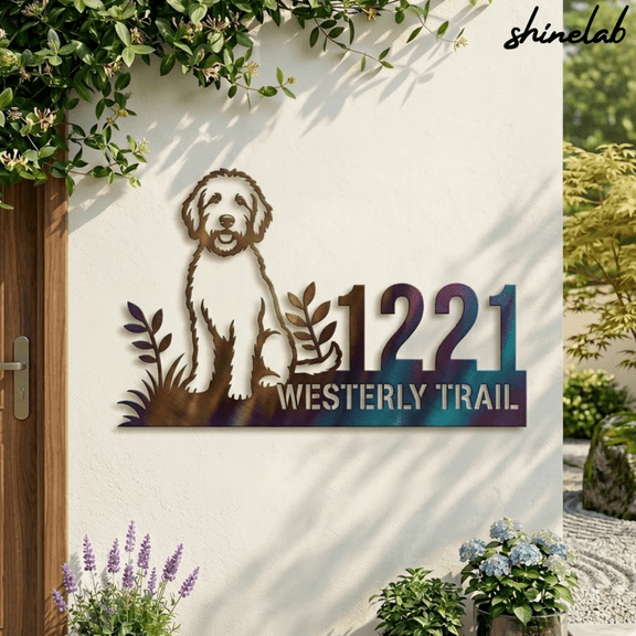 Shinelab Poodle Metal Wall Art, Fire Roasted Dog House Number, Custom Address Sign