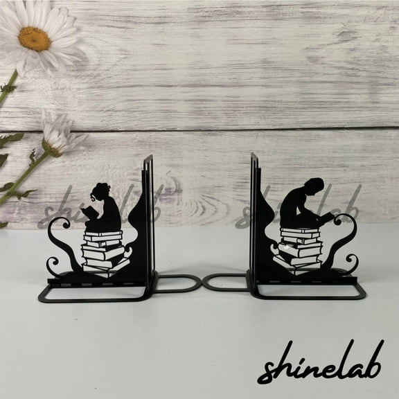 Shinelab Reading Book Metal Bookends Decor Custom Personalized Name Bookend Gift, Desk Bookshelf Decor 6458