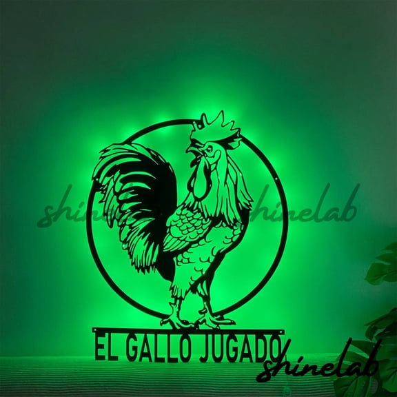 Shinelab Rooster Metal Sign LED Wall Art, Custom Male Chicken Wall Decor Home Decoration 10133