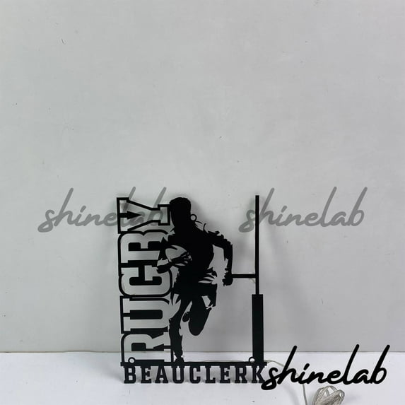 Shinelab Rugby Metal Sign LED Wall Decor, Custom Rugby Decor Personalized Rugby Player Gifts 11913