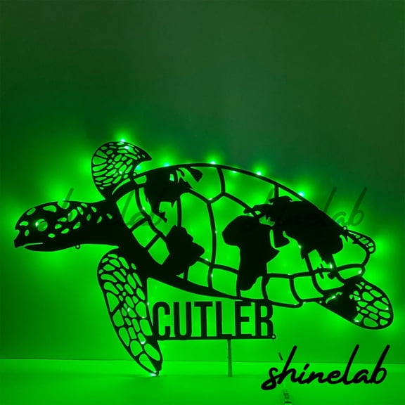 Shinelab Sea Turtle Monograms Truck Metal Sign LED Wall Art, Custom Sea Turtle Sign Decor 12493